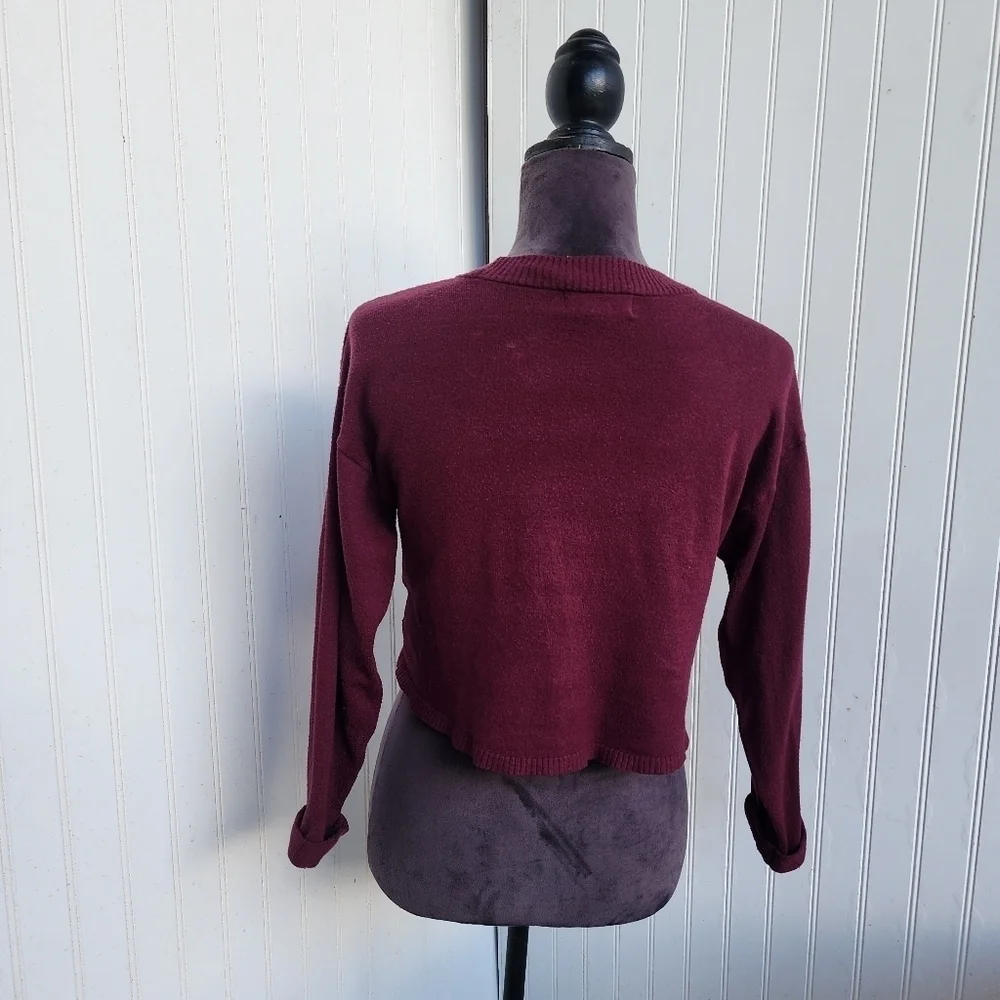 Free Assembly Kids Girls Burgundy Pullover Sweater Crop Top Long Sleeve M (7/8)